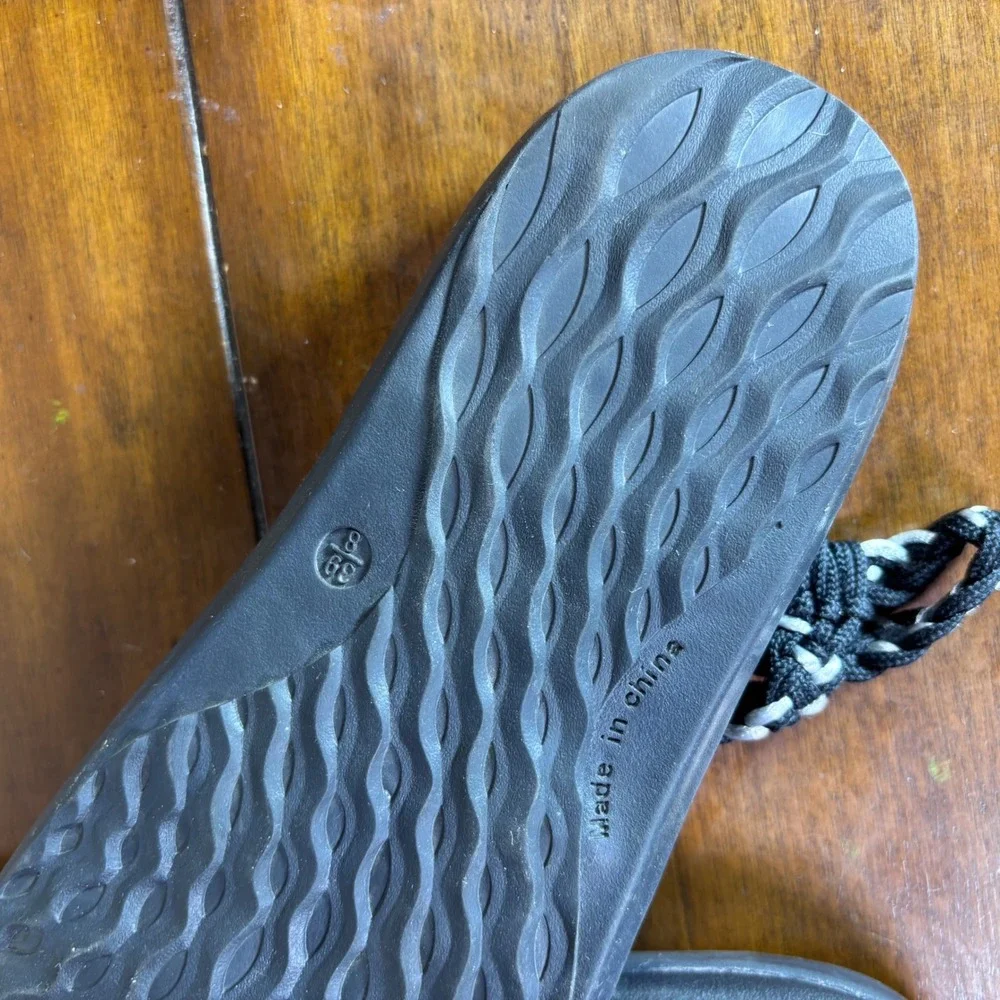 Megnya Walking Sandals Womens 8 Black White Braided‎ Rope Yoga Foam Comfort